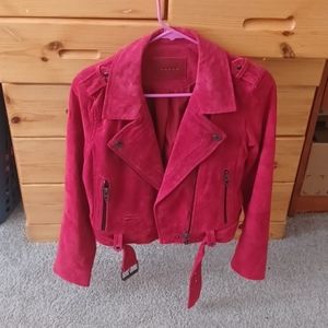 Red Leather Moto Jacket, Sz S